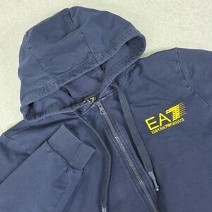 EMPORIO ARMANI Jacket Men's Size Medium Blue/Yellow Full-Zip Graphic Hoodie